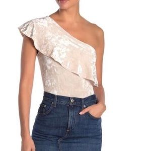 Love, Fire One Shoulder Velvet Bodysuit Pink NWOT